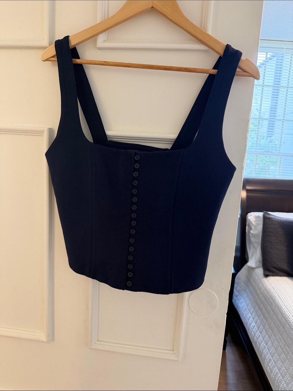 J. Crew Navy Button-Front Crop Tank Top